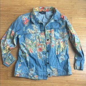 Susan Graver Floral Jean Jacket - Blue and Multicolor